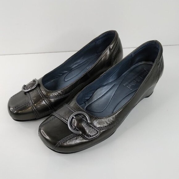 Josef Seibel Mary Green Patent Leather Wedge Pumps Size 40 - Picture 3 of 9